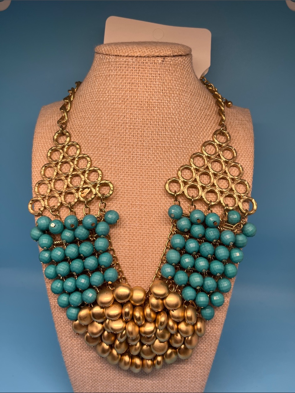Lane Bryant Gold and Turquoise Beaded Statement Necklace